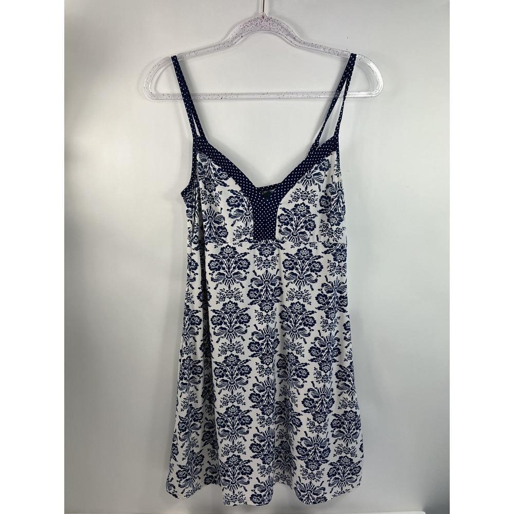 Laura Ashley Nightgown Women's Sz M Blue Floral V-Neck Spaghetti Straps Pullover